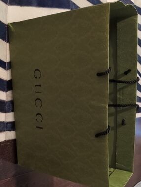Gucci Olive Green Gift Shopping Bag with Black Rope Handles